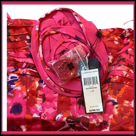 NWT BCBGMAXZRIA BEGONIA COMBO PINK SATEEN DRESS 0 - Picture 9 of 16